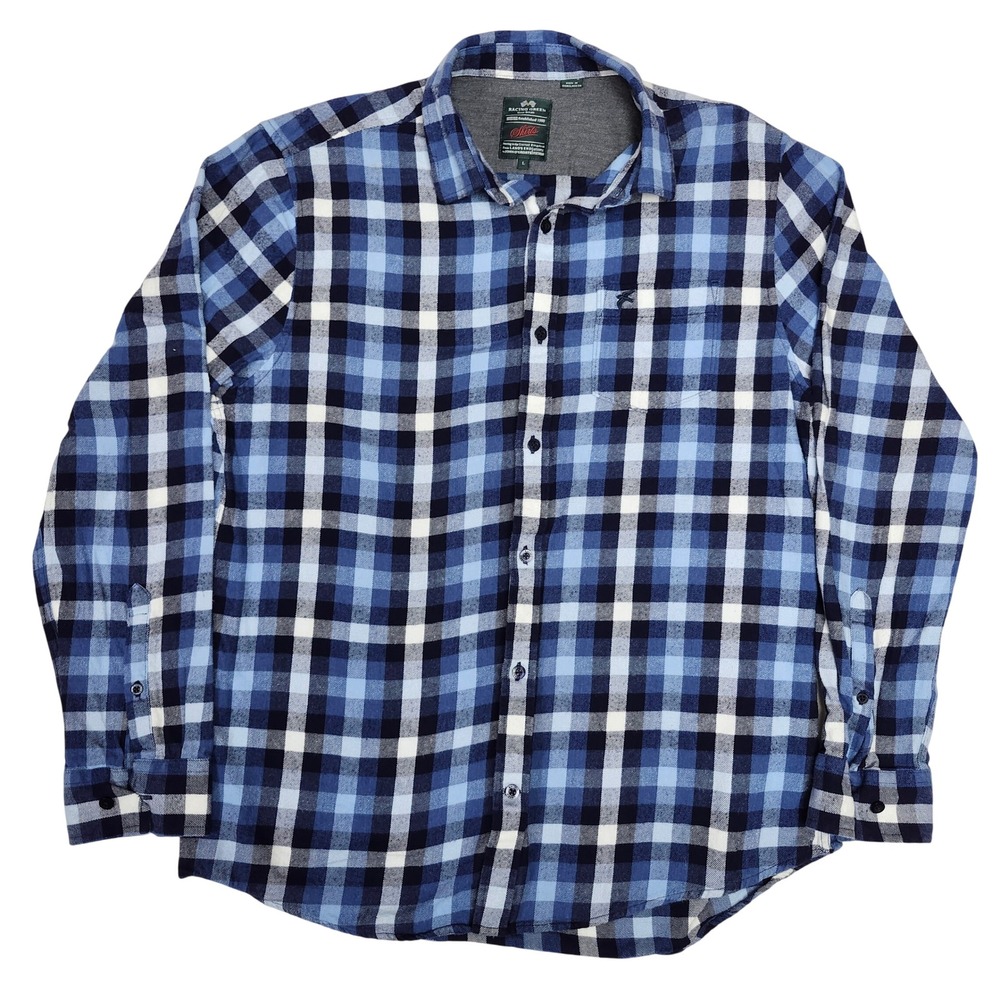 Racing Green Blue Plaid Button Up Shirt Long Sleeve Outdoors Fall Cotton Large